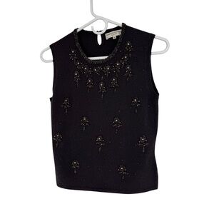 Armand Ventilo Size Med Brown Beaded Lambswool/Angora/Nylon Sleeveless Sweater